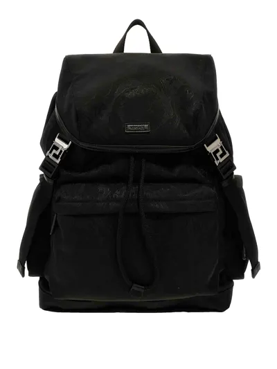 Versace Neo Nylon Jacquard Backpack In Black