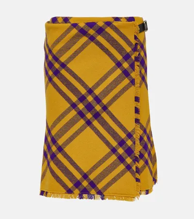 Burberry Check Fringed-edge Kilt Wrap Skirt In Yellow