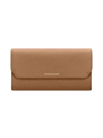 Maison De Sabre Maison De Sabré Long Leather Flap Wallet In Sandstone Lily