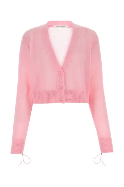 Cecilie Bahnsen Vicky V Neck Cropped Knit Cardigan In Pink