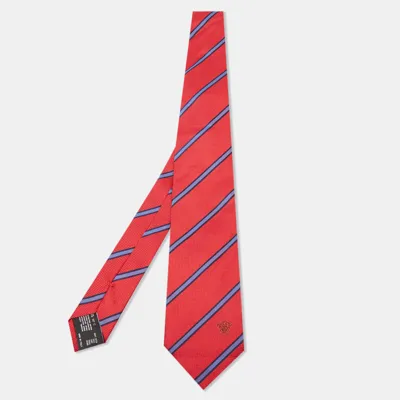 Pre-owned Versace Red/blue Diagonal Striped Silk Tie