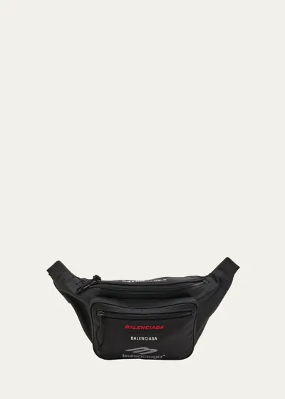 Balenciaga Men's Explorer Multilogo Belt Bag In Black