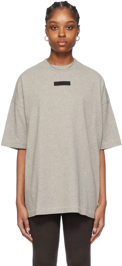 Essentials Gray Crewneck T-shirt In Dark Heather Oatmeal