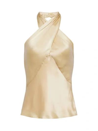 L Agence Letitia Twist-neck Halter Silk Blouse In Marzipan