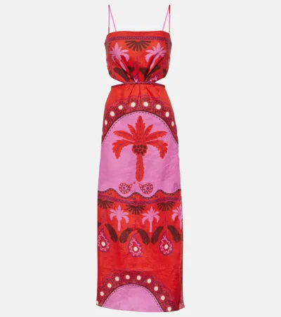 Johanna Ortiz Spec Wilderness Tie Back Maxi Dress In Carnival Red/pink