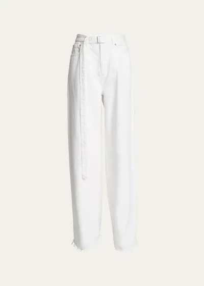 Sacai High-waisted Belted Flared Jeans In White