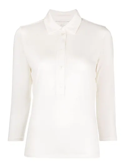 Majestic Three-quarter Sleeve Polo Top In White