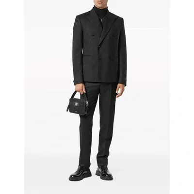 Versace Barocco-jacquard Lurex Double-breasted Blazer In Black