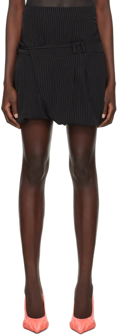 Ottolinger Black Layered Miniskirt In Black Pinstripe