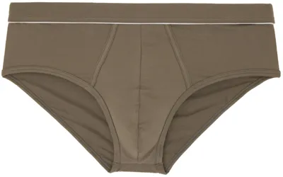 Zegna Taupe Piping Briefs In Verde Scuro Unito