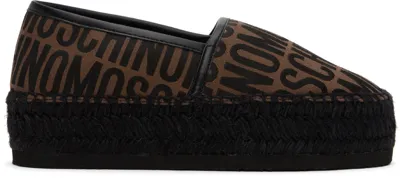 Moschino Jacquard Logo Motif Platform Espadrilles In Brown