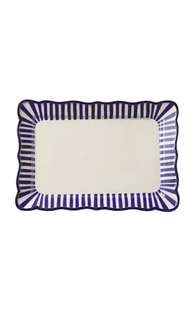 Maison Madison Riviera Rectangular Ceramic Platter In Blue