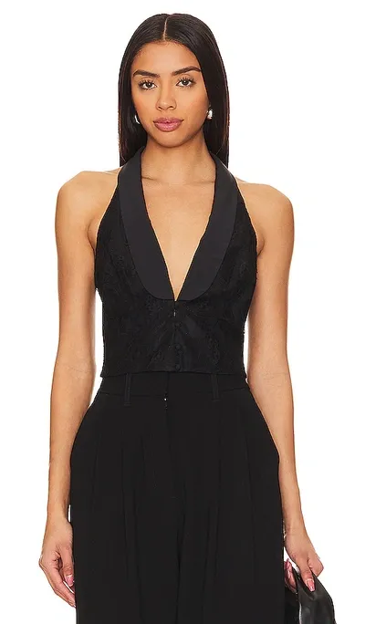 Fleur Du Mal Lace Vest With Shawl Collar In Black