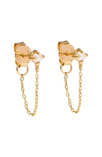 Made By Mary Freshwater Pearl Chain Huggie Earrings In Gold