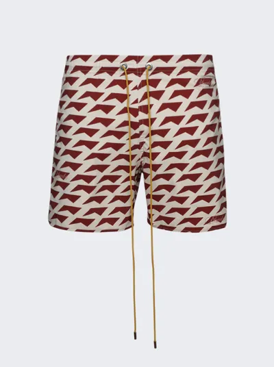 Rhude Beige & Red Graphic Swim Shorts