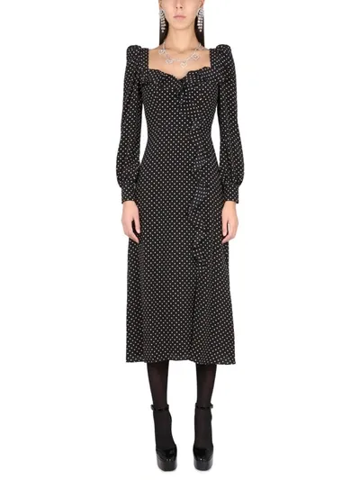 Alessandra Rich Polka-dotted Silk Midi Dress In Black