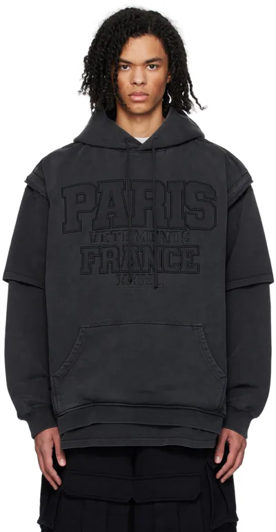 Vetements Black Xxxl Paris Hoodie In Washed Black