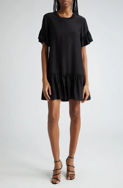 Cinq À Sept Leilah Silk Dropped-waist Flounce Mini Dress In Black