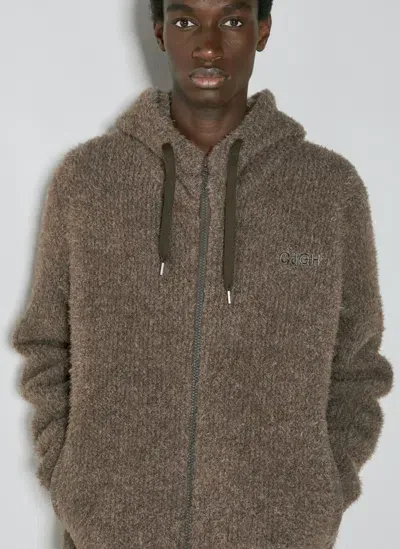 Comme Des Garçons Homme Deux Fluffy Knit Hooded Zip-up Sweatshirt In Brown