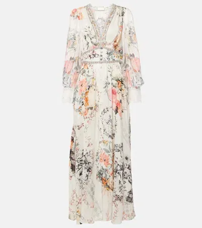 Camilla Floral Linen And Silk Maxi Dress In Multicoloured