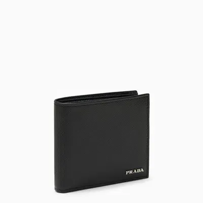 Prada Black/blue Saffiano Wallet With Logo