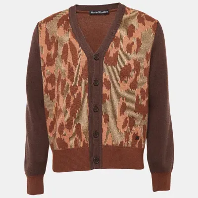 Pre-owned Acne Studios Brown Patterned Wool Knit Cardigan M