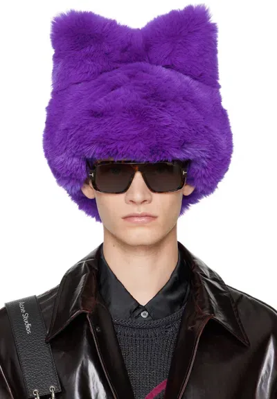 Acne Studios Purple Fluffy Bow Hat