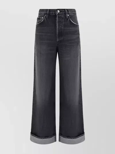 Agolde Denim Trousers Wide-leg Faded Wash In Black