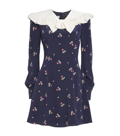 Alessandra Rich Silk Floral Mini Dress In Navy Blue