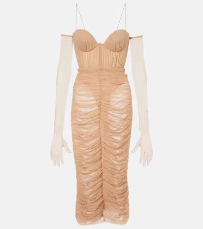 Alex Perry Sweetheart Ruched Mesh Midi Dress In Pink