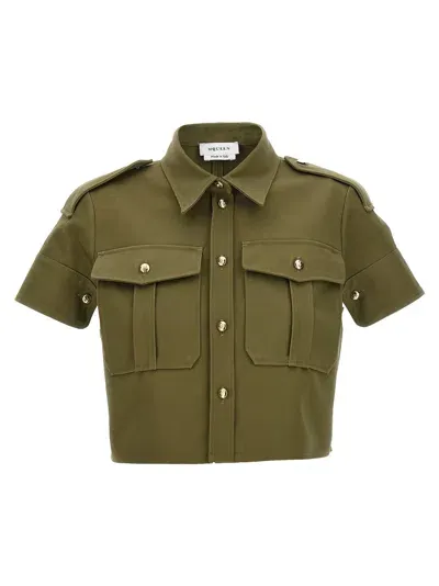 Alexander Mcqueen Cropped Military Shirt Shirt, Blouse In Green