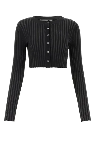 Alexander Wang T Cropped Ribbed Crew Neck Cardigan W Embossed Logo-l Nd T By Alexander Wang Female In Black