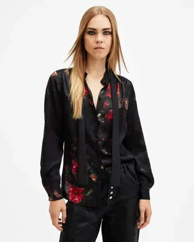 Allsaints Toni Silk Blend Printed Shirt In Mortem Black