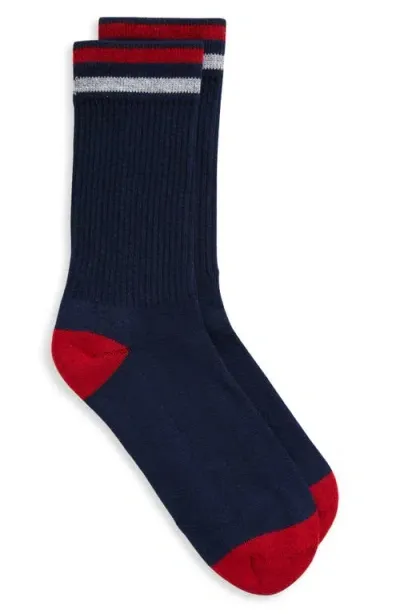 American Trench Kennedy Lux Stripe Crew Socks In Classic Navy