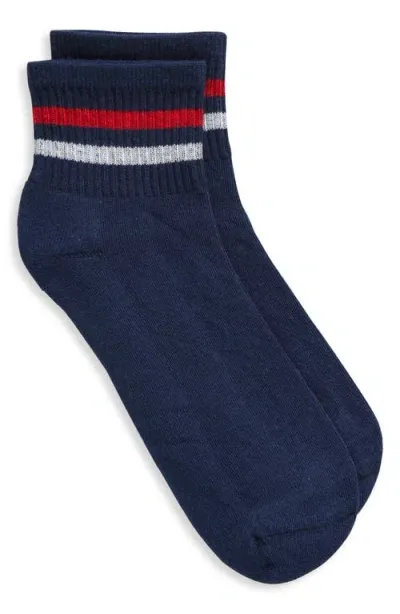 American Trench Kennedy Stripe Quarter Crew Socks In Navy