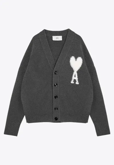 Ami Alexandre Mattiussi Ami De Coeur Intarsia Knit Turtleneck Sweater In Gray