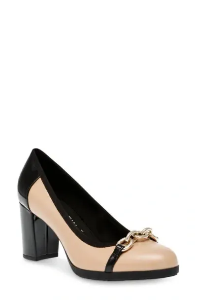 Anne Klein Celina Chain Block Heel Pump In Beige/black