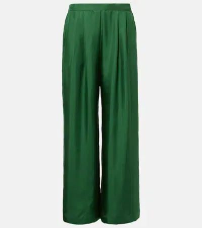 Asceno Isola Silk Twill Wide-leg Pants In Green