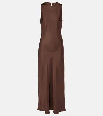 Asceno Valencia Silk Twill Maxi Dress In Brown