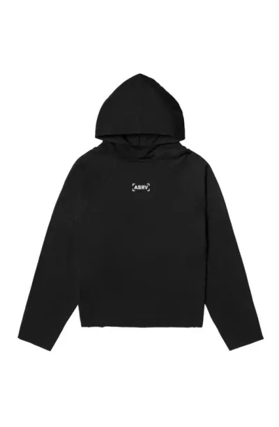 Asrv Microterry Raw Hem Hoodie In Black