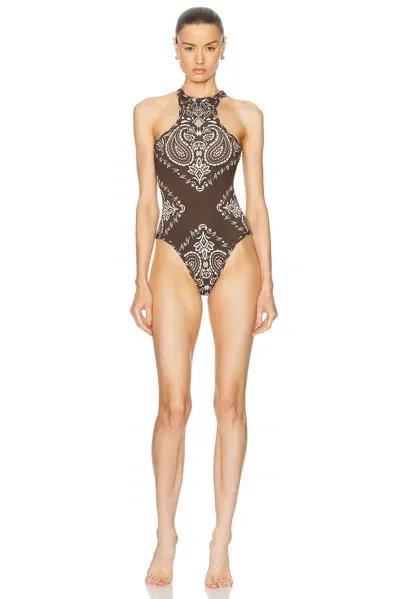 Attico Bandana Print Lycra One Piece Swimsuit In Brown