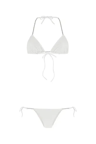 Attico Triangle Beaded String Bikini Set In White