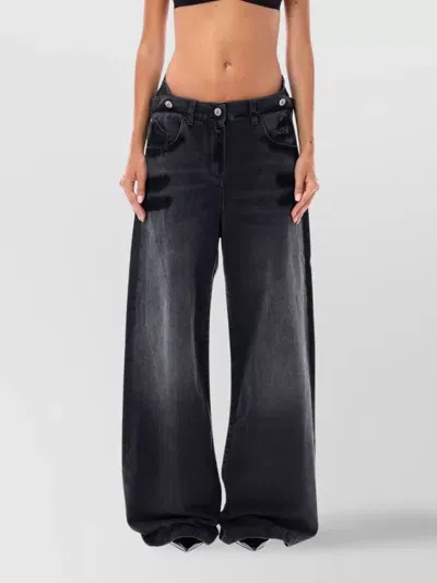 Attico Wide Leg Denim Jeans In Black