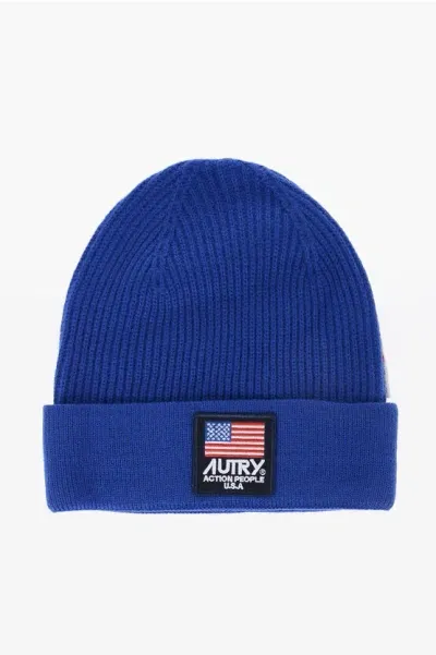 Autry Solid Color Beanie With Embossed Logo In Blue