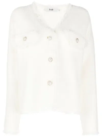 B+ab V-neck Brushed-finish Cardigan In White