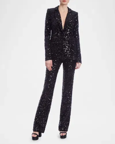 Badgley Mischka Single-button Velvet & Sequin Jacket In Black