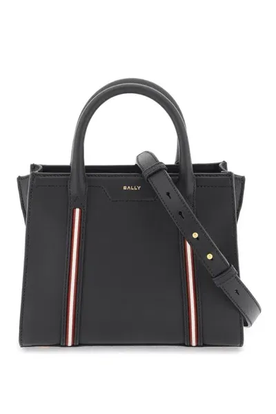 Bally Logo Printed Striped Tote Bag In Black