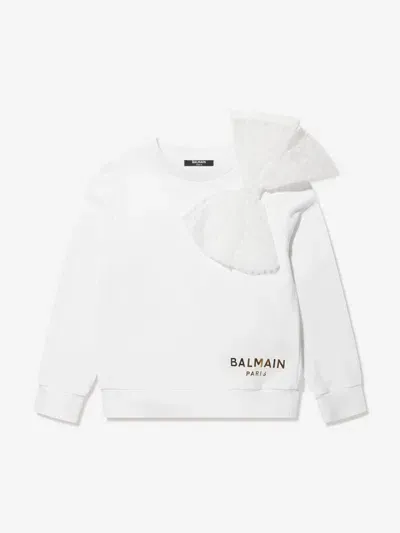 Balmain Kids' Girls White Bow Cotton Sweatshirt