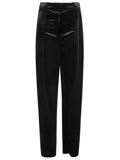 Balmain High Waist Velvet Pants In Black