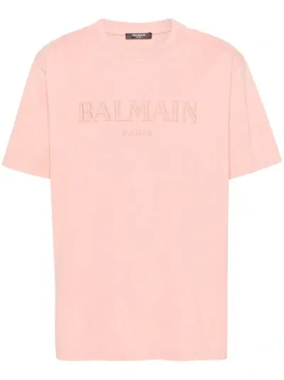 Balmain Logo-embroidered Cotton T-shirt In Pink